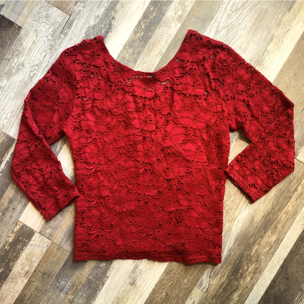Red Stretch Top with Floral Pattern